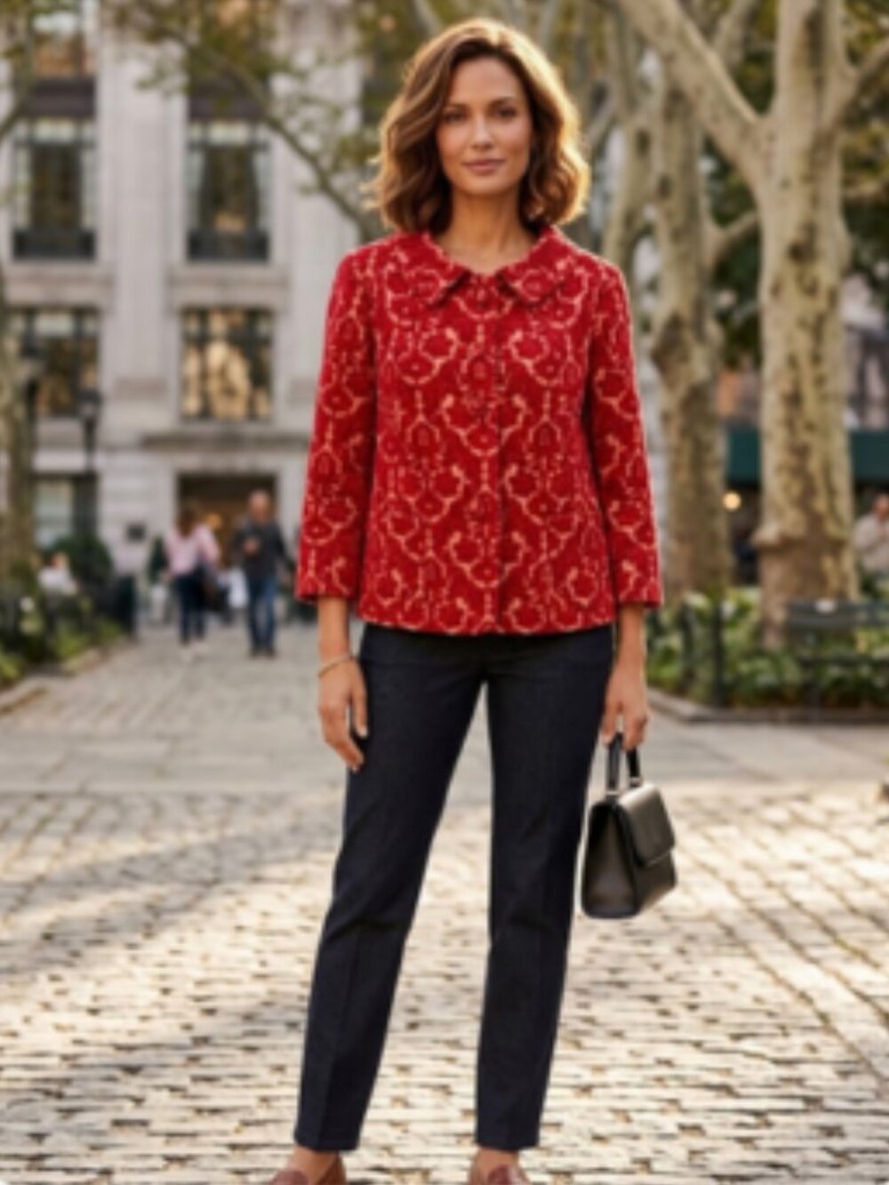 Talbots Red Pink Damask Jacquard Button Front Short Lined Jacket Coat Chic sz 12